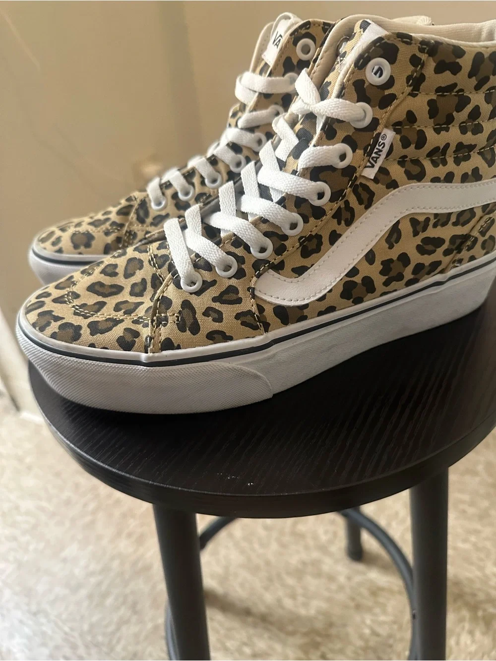 Vans Leopard Print High Top Sneakers - Tan/Black/White